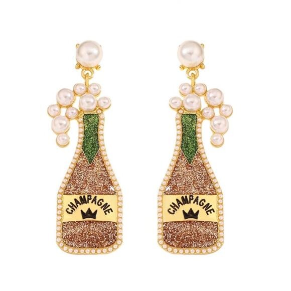 Champagne Bottle Earrings with Pearls - Picture 5 of 5